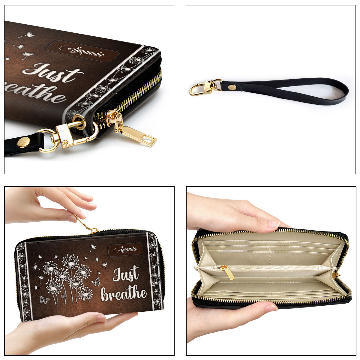 Beautiful Personalized Dandelion Clutch Purse - Just Breathe Clutch Purse - Women Clutch Purse