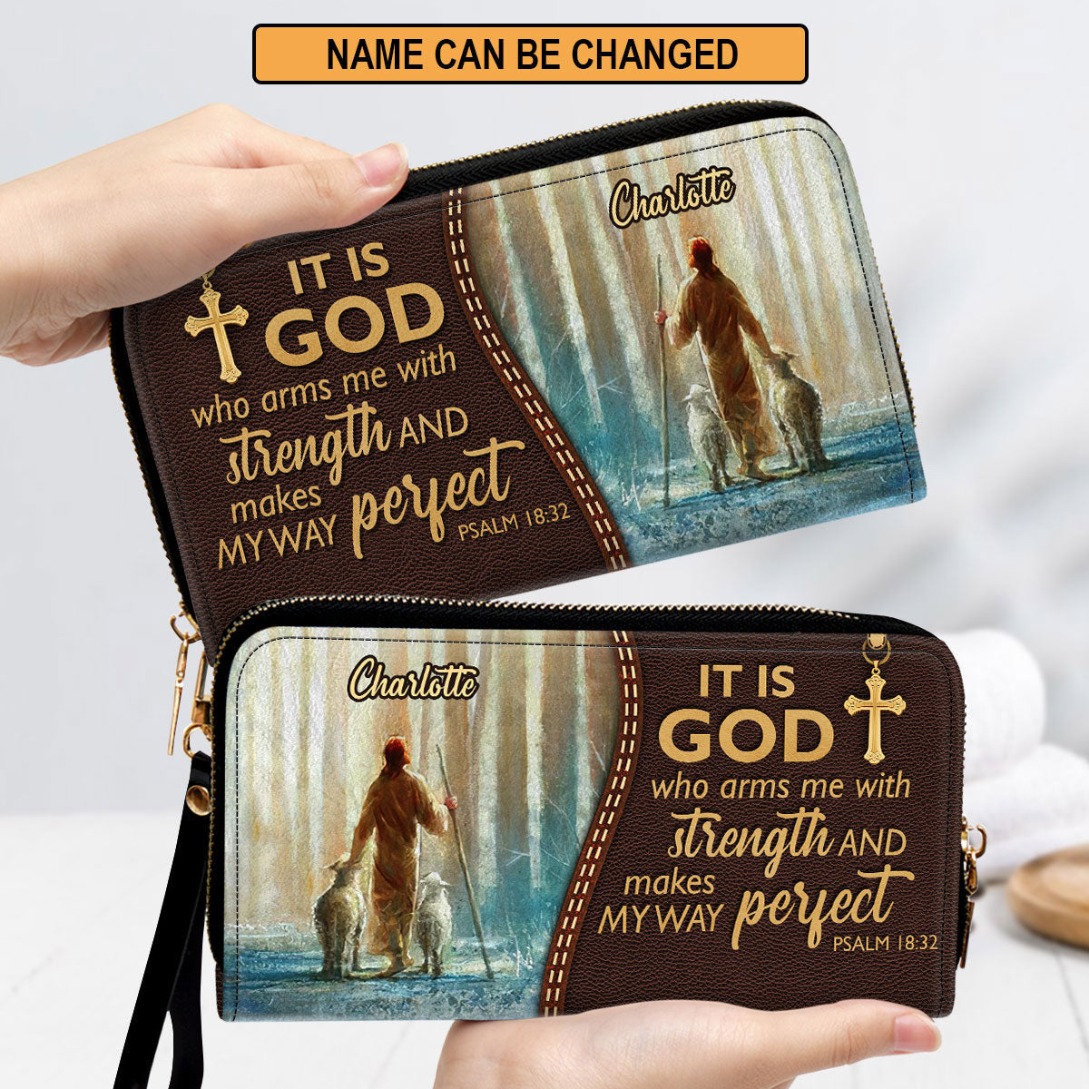 Beautiful Personalized Lamb Clutch Purse - It Is God Who Makes My Way Perfect Clutch Purse - Women Clutch Purse