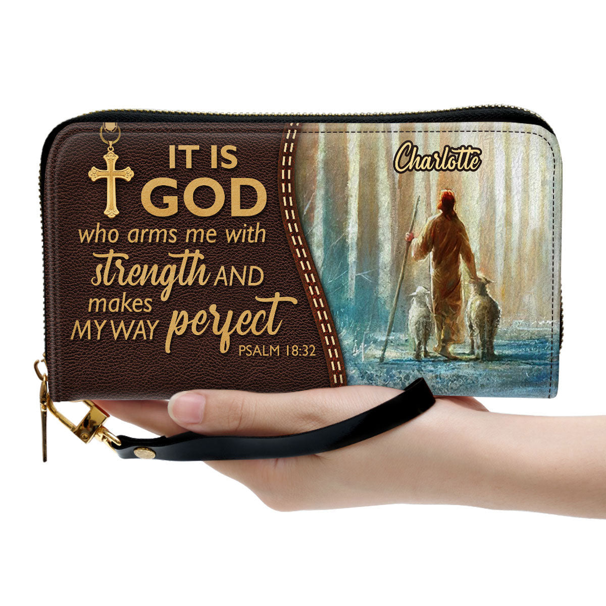 Beautiful Personalized Lamb Clutch Purse - It Is God Who Makes My Way Perfect Clutch Purse - Women Clutch Purse