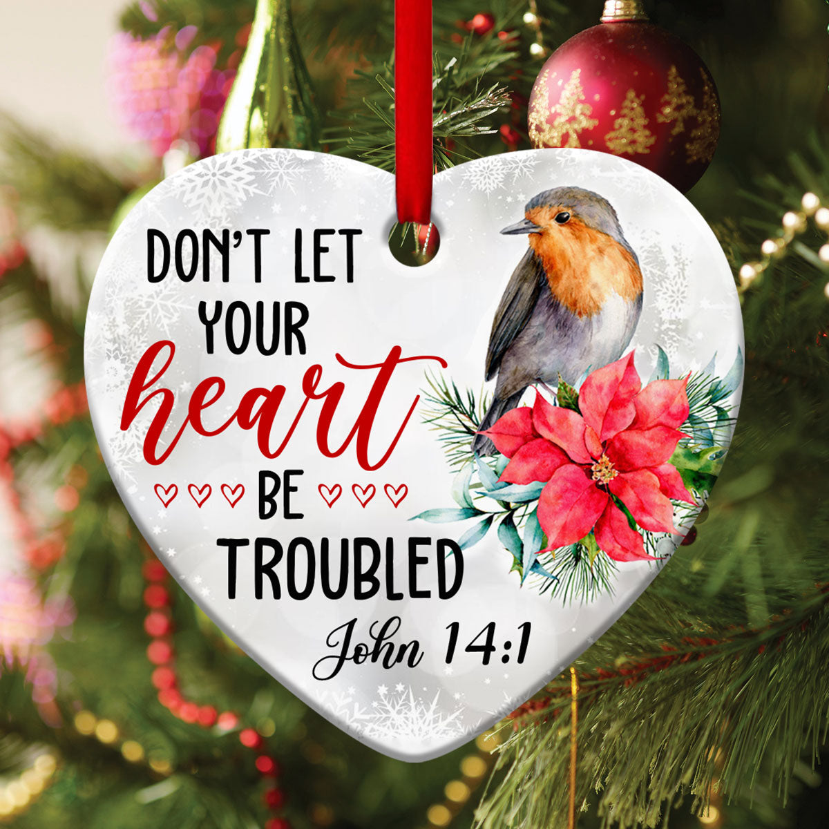 Beautiful Robin Redbreast Ceramic Heart Ornament - Christmas Decor - Funny Ornament