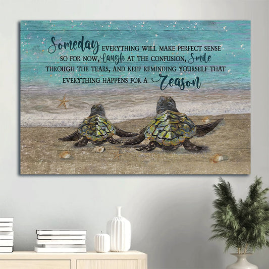 Beautiful Sea Turtle Blue Ocean Isomeday Everything Will Make Perfect Sense Canvas Wall Art - Christian Wall Decor