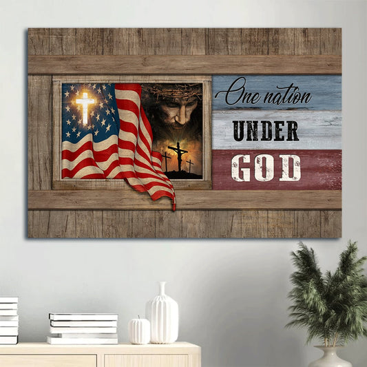 Beautiful Us Flag Face Of Jesus Window Painting One Nation Under God Canvas Wall Art - Christian Wall Decor