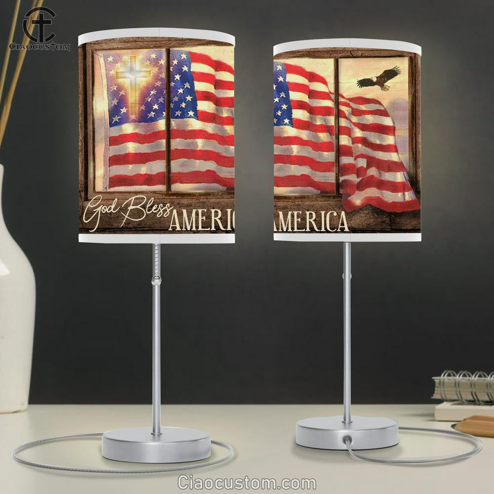 Beautiful Us Flag Vintage Window God Bless America Table Lamp