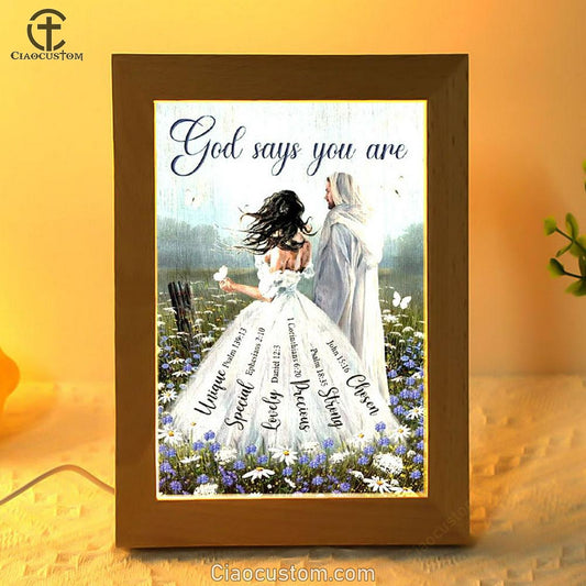 Beautiful Woman Jesus Christ God Says You Are Frame Lamp