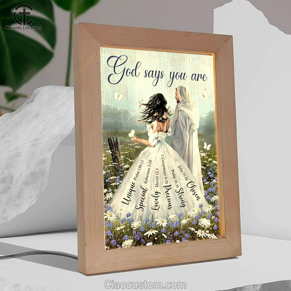 Beautiful Woman Jesus Christ God Says You Are Frame Lamp