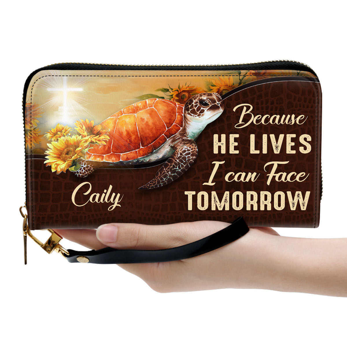 Because He Lives, I Can Face Tomorrow Clutch Purse For Women - Personalized Name - Christian Gifts For Women