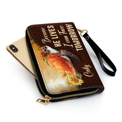 Because He Lives, I Can Face Tomorrow Clutch Purse For Women - Personalized Name - Christian Gifts For Women