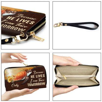 Because He Lives, I Can Face Tomorrow Clutch Purse For Women - Personalized Name - Christian Gifts For Women