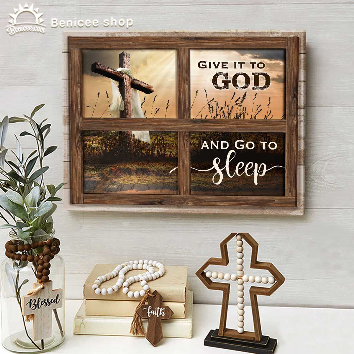 Bedroom Decor  Canvas Give It To God And Go To Sleep Rugged Cross - Canvas Decor Ideas