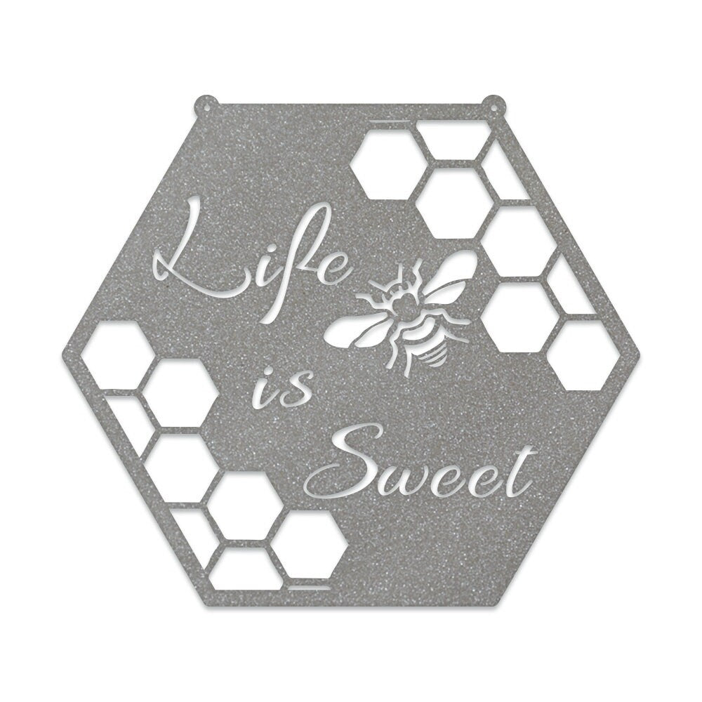 Bee Honeycomb Life Is Sweet Bee Hive Metal Sign - Outdoor Decor Metal Wall Art - Metal Signs For Home