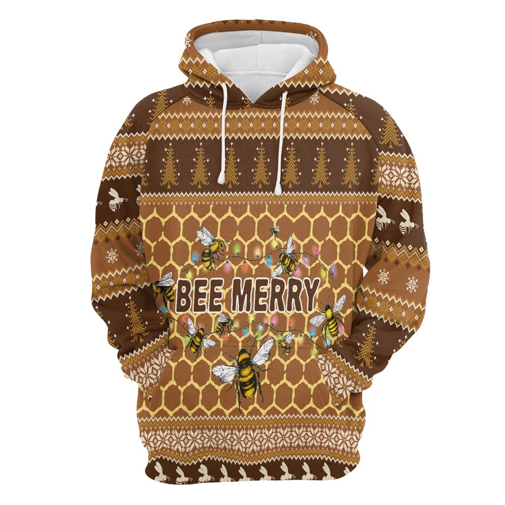 Bee Merry Christmas All Over Print 3D Hoodie For Men And Women, Best Gift For Dog lovers, Best Outfit Christmas