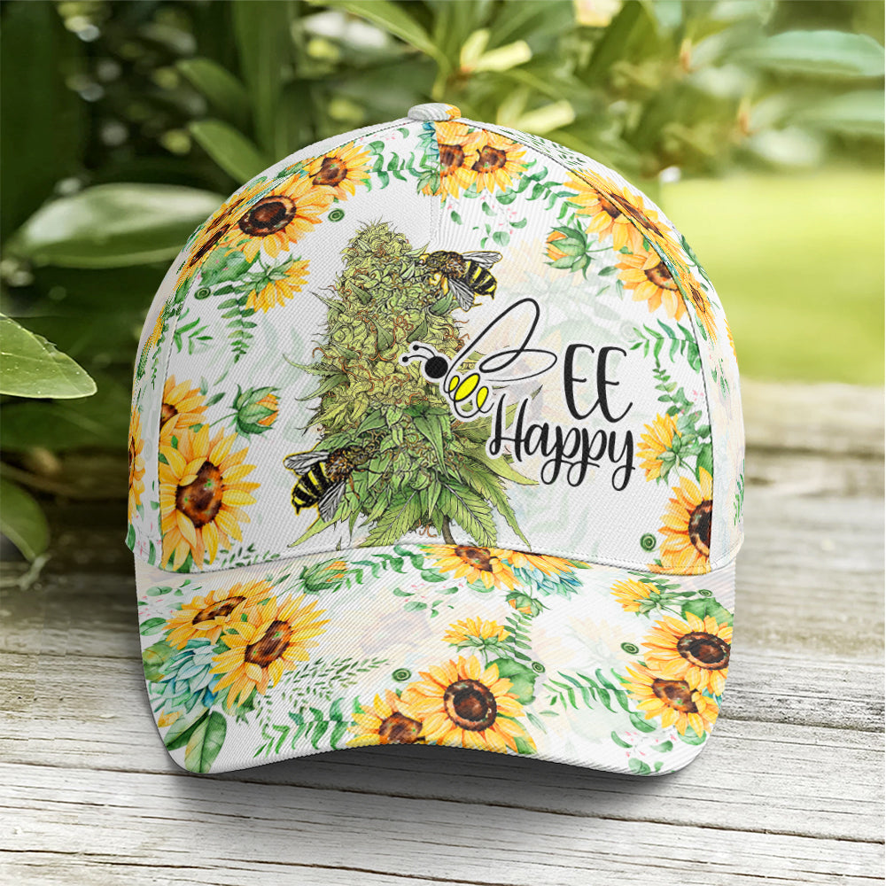 Bee happy Sunflower Pattern Baseball Cap