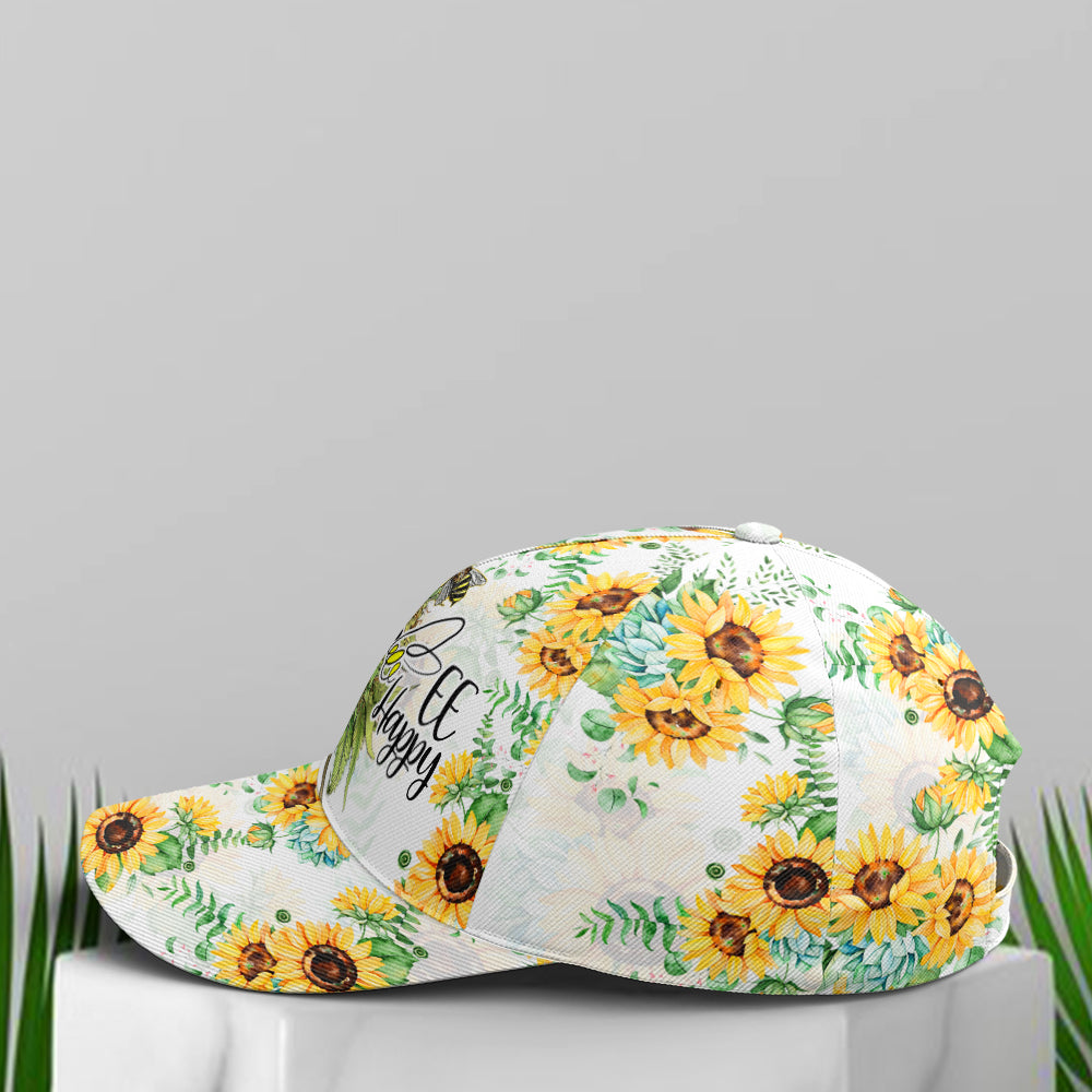 Bee happy Sunflower Pattern Baseball Cap