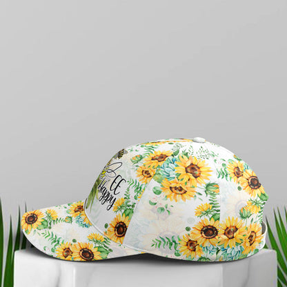 Bee happy Sunflower Pattern Baseball Cap