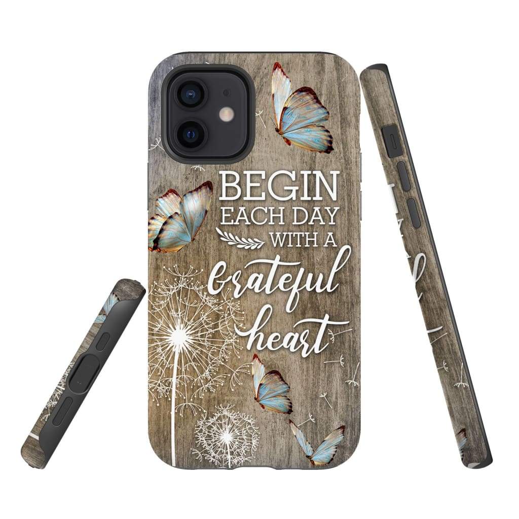 Begin Each Day With A Grateful Heart Dandelions Butterflies Phone Case - Bible Verse Phone Cases Samsung