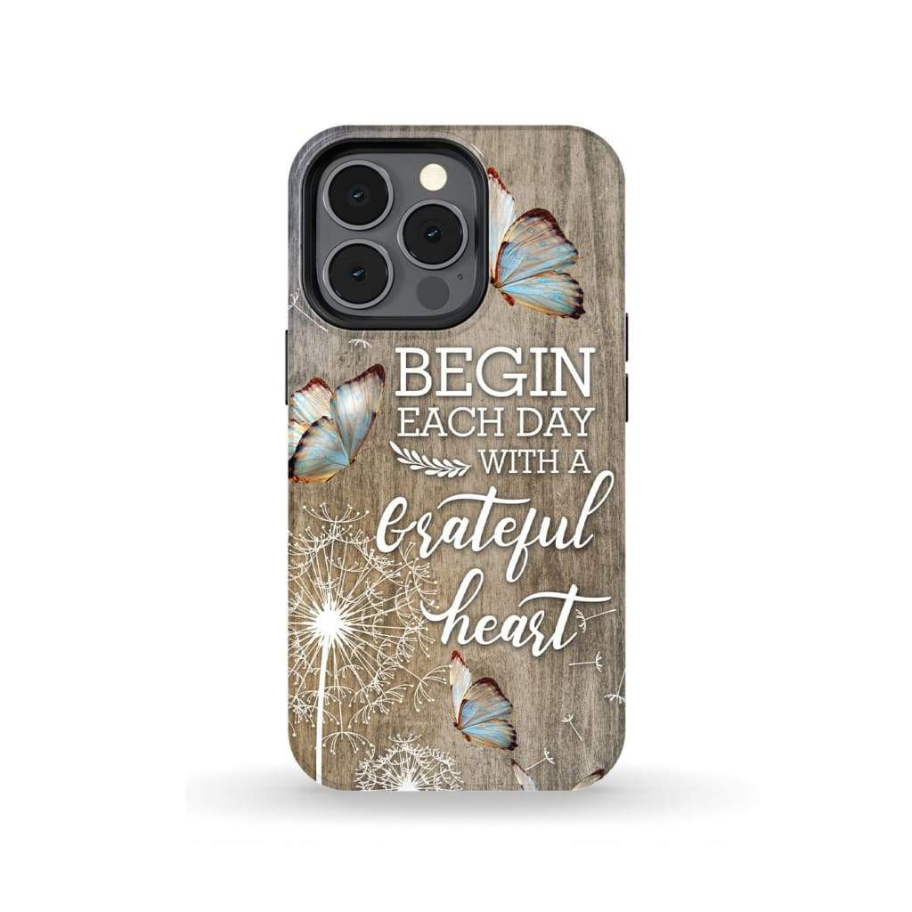 Begin Each Day With A Grateful Heart Dandelions Butterflies Phone Case - Bible Verse Phone Cases Samsung