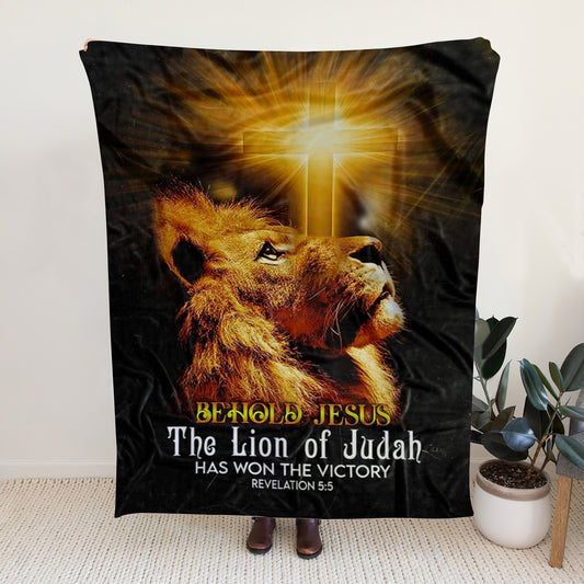 Sherpa Fleece Blanket - Behold Jesus The Lion Of Judah Christian Blanket - Ciaocustom