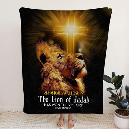 Behold Jesus The Lion Of Judah Fleece Blanket - Christian Blanket - Bible Verse Blanket