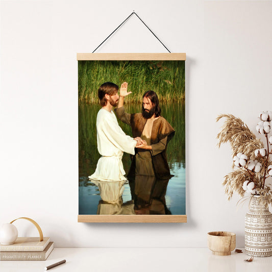 Behold The Lamb Of God Batism Hanging Canvas Wall Art - Christan Wall Decor - Religious Canvas