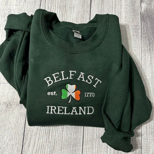 Belfast Ireland Embroidered Sweatshirt, Women's Embroidered Sweatshirts