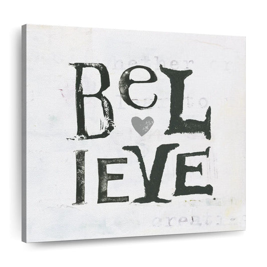 Believe Gray Hearts Square Canvas Wall Art - Bible Verse Wall Art Canvas - Religious Wall Hanging