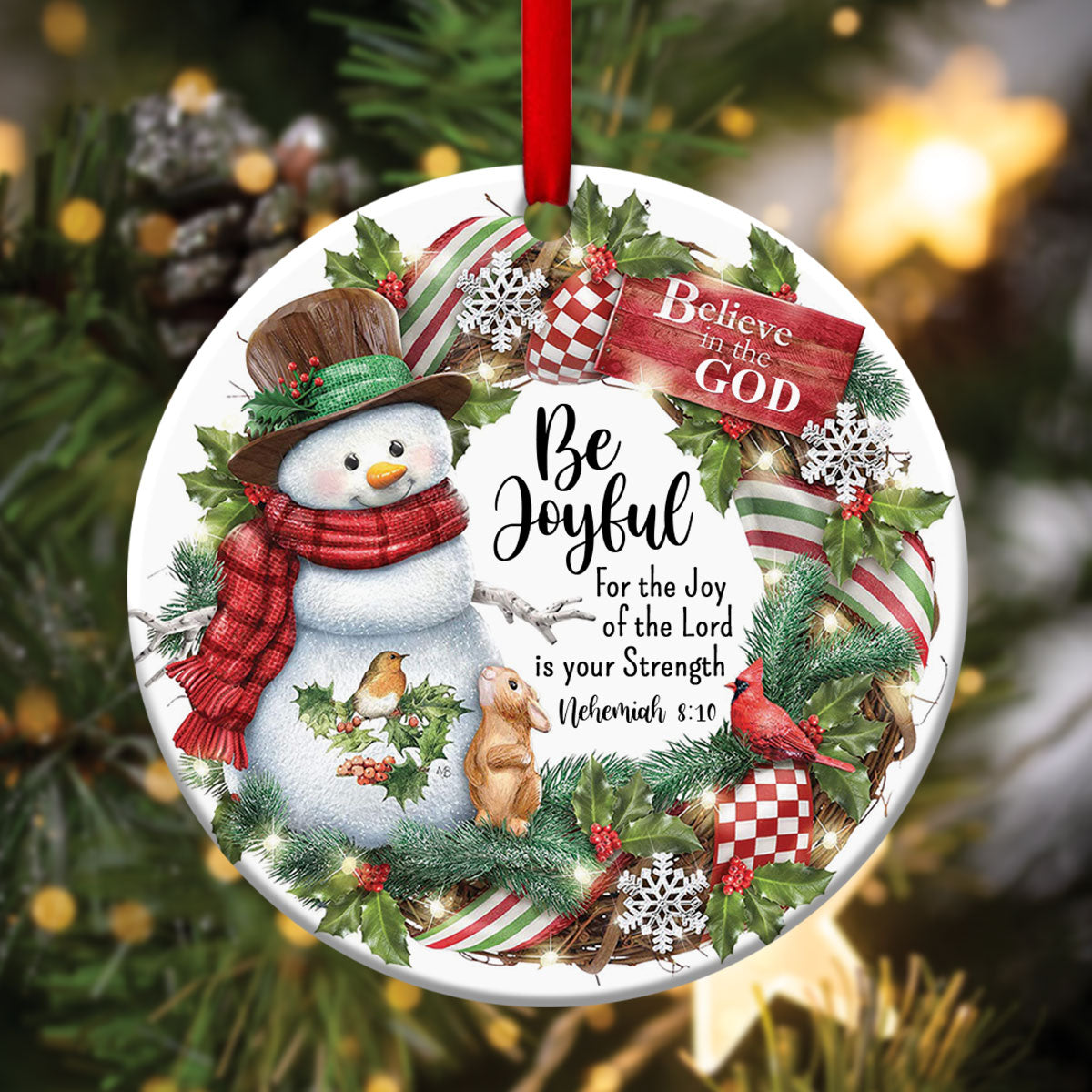 Believe In God - Beautiful Christian Ceramic Circle Ornament - Christmas Decor - Nativity Ornaments