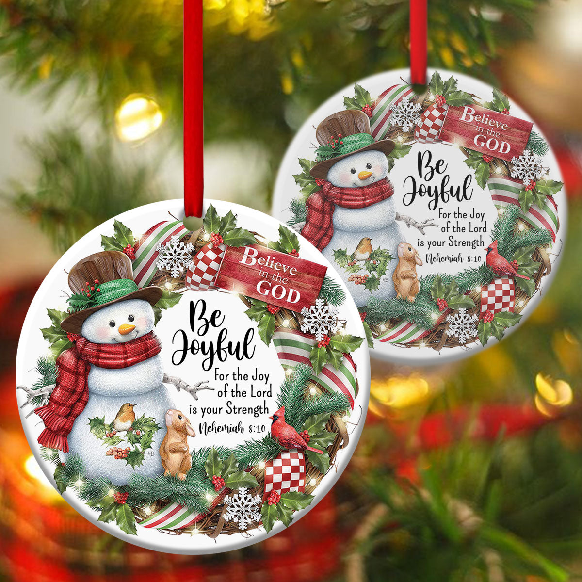 Believe In God - Beautiful Christian Ceramic Circle Ornament - Christmas Decor - Nativity Ornaments