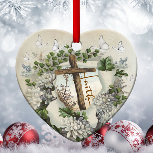 Believe In God - Unique Christian Ceramic Heart Ornament - Christmas Decor - Nativity Ornaments