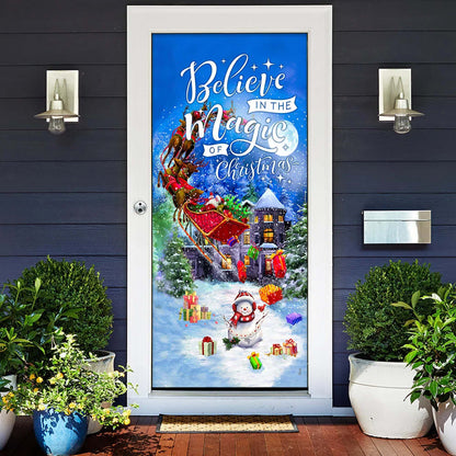 Believe In The Magic Of Christmas Door Cover - Saus Christmas Door Cover - Christmas Outdoor Decoration