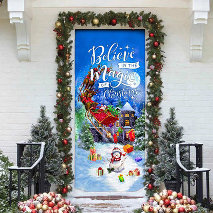 Believe In The Magic Of Christmas Door Cover - Saus Christmas Door Cover - Christmas Outdoor Decoration