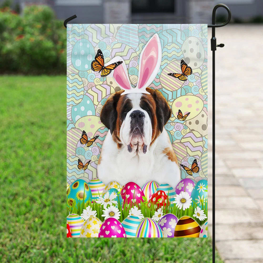 Bernard Dog Happy Easter House Flag - Easter Garden Flag - Easter Outdoor Decor