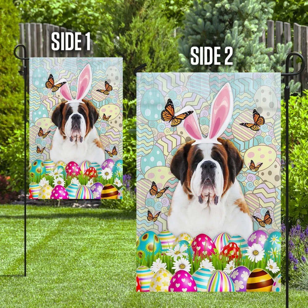 Bernard Dog Happy Easter House Flag - Easter Garden Flag - Easter Outdoor Decor