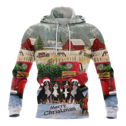 Bernese Mountain Dog Merry Christmas All Over Print 3D Hoodie For Men And Women, Best Gift For Dog lovers, Best Outfit Christmas