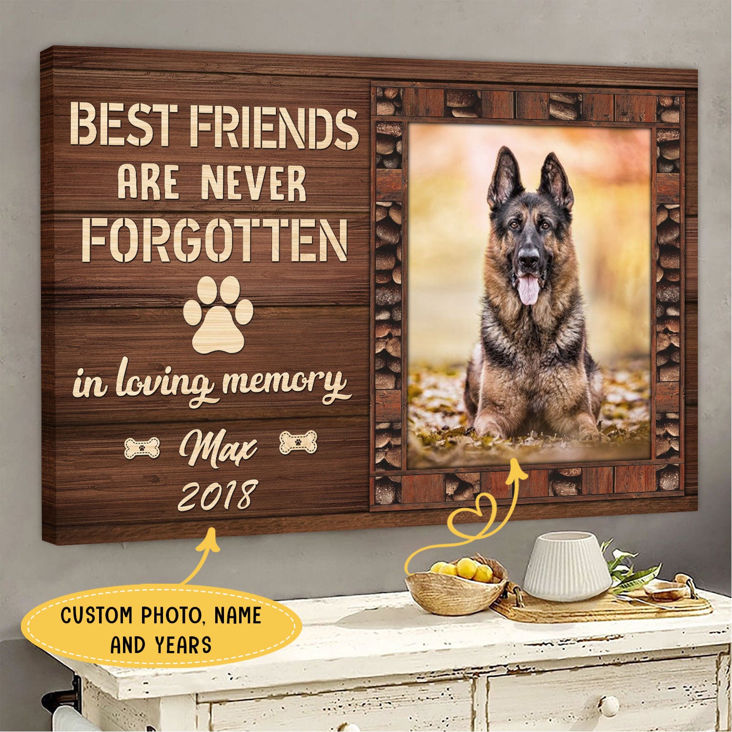 Best Friends Are Never Forgotten Personalized Pet Memorial Canvas Wall Art  - Pet Memorial Gifts