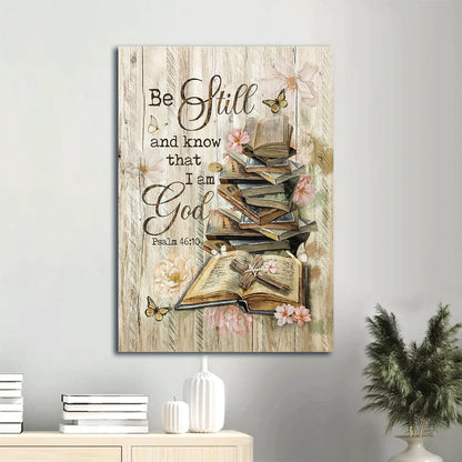 Bible Books Old Rugged Cross Camelia Flowers Be Still I Am God Canvas Wall Art - Christian Gift