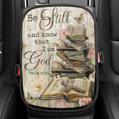 Bible Books, Old Rugged Cross, Camelia Flowers, Be Still I Am God Car Center Console Cover, Christian Armrest Seat Cover, Bible Seat Box Cover