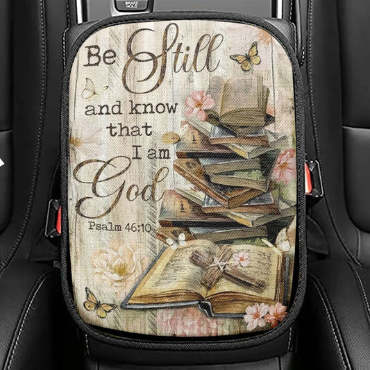 Bible Books, Old Rugged Cross, Camelia Flowers, Be Still I Am God Car Center Console Cover, Christian Armrest Seat Cover, Bible Seat Box Cover