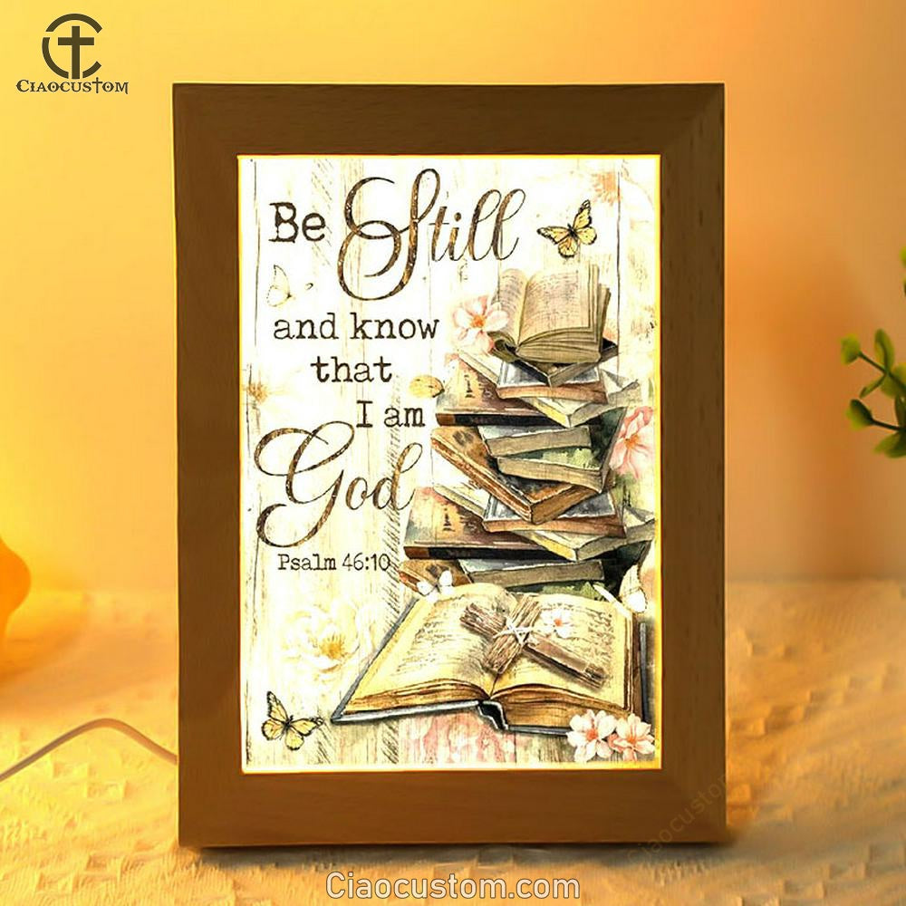 Bible Books, Old Rugged Cross, Camelia Flowers, Be Still I Am God Frame Lamp