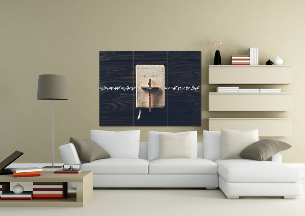 Bible & Cross As For Me And My House We Will Serve The Lord 1 Wall Art - Christian Canvas Wall Art