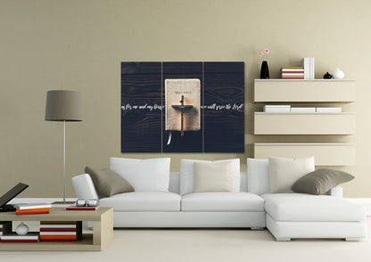 Bible & Cross As For Me And My House We Will Serve The Lord 1 Wall Art - Christian Canvas Wall Art