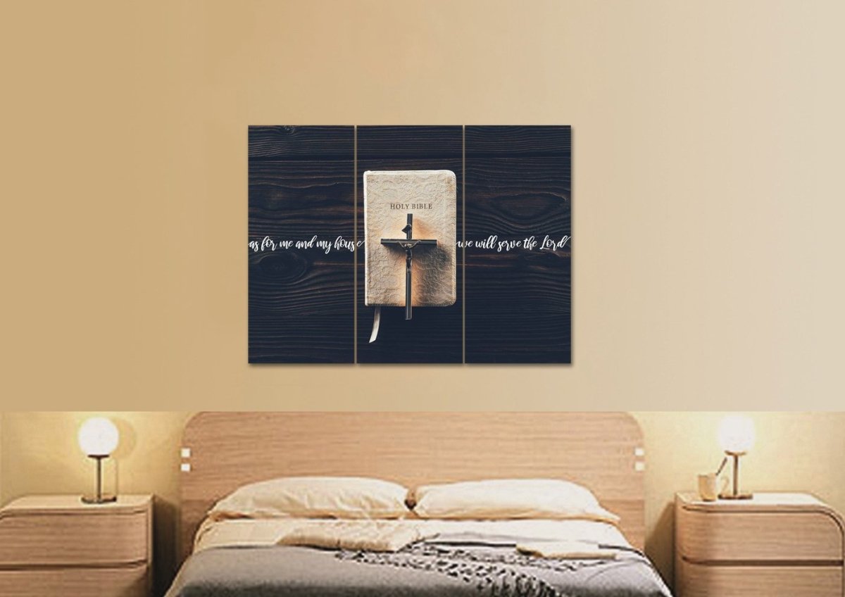 Bible & Cross As For Me And My House We Will Serve The Lord 1 Wall Art - Christian Canvas Wall Art