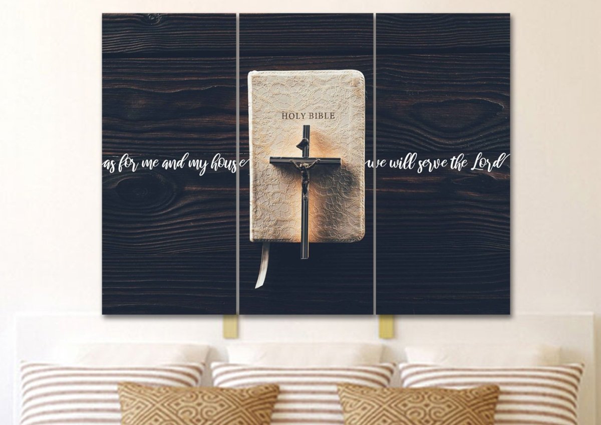 Bible & Cross As For Me And My House We Will Serve The Lord 1 Wall Art - Christian Canvas Wall Art
