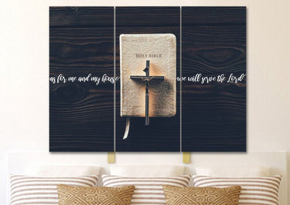 Bible & Cross As For Me And My House We Will Serve The Lord 1 Wall Art - Christian Canvas Wall Art