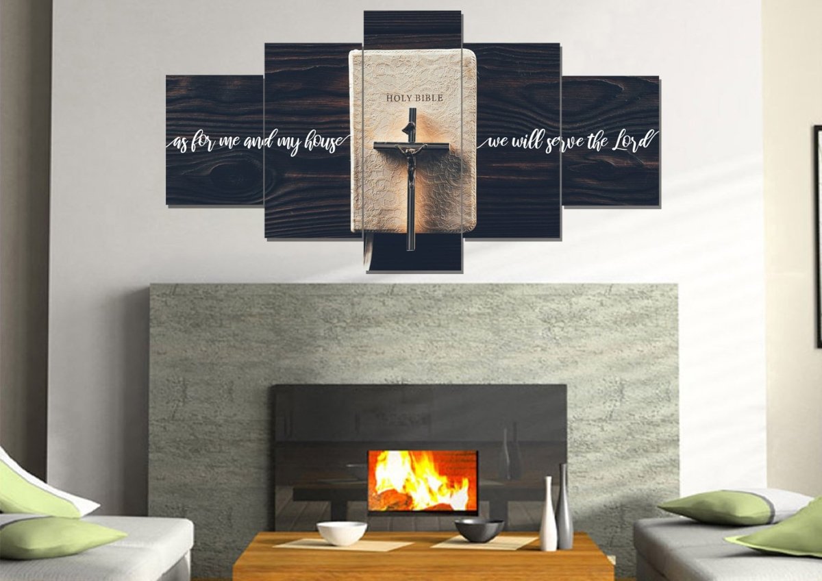 Bible & Cross As For Me And My House We Will Serve The Lord 1 Wall Art - Christian Canvas Wall Art