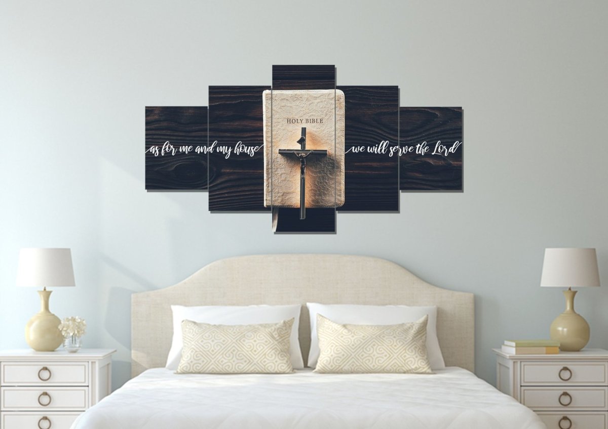 Bible & Cross As For Me And My House We Will Serve The Lord 1 Wall Art - Christian Canvas Wall Art
