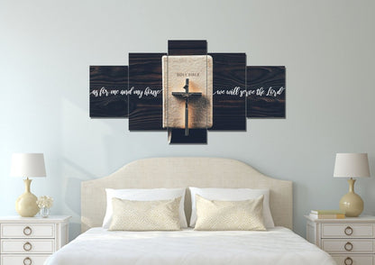 Bible & Cross As For Me And My House We Will Serve The Lord 1 Wall Art - Christian Canvas Wall Art