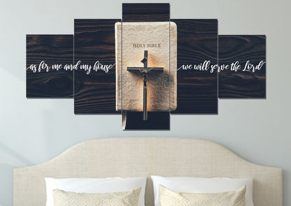 Bible & Cross As For Me And My House We Will Serve The Lord 1 Wall Art - Christian Canvas Wall Art