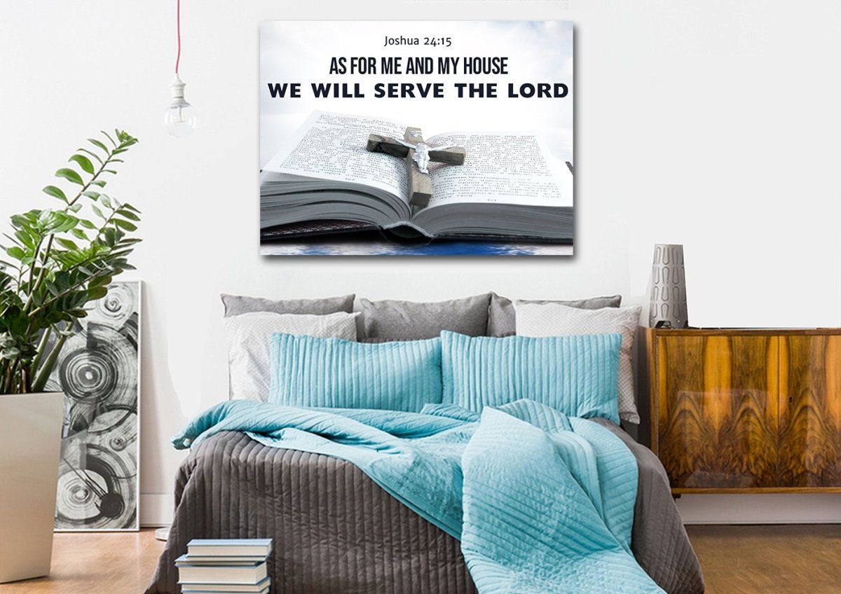 Bible & Cross As For Me And My House We Will Serve The Lord 2 Wall Art - Christian Canvas Wall Art