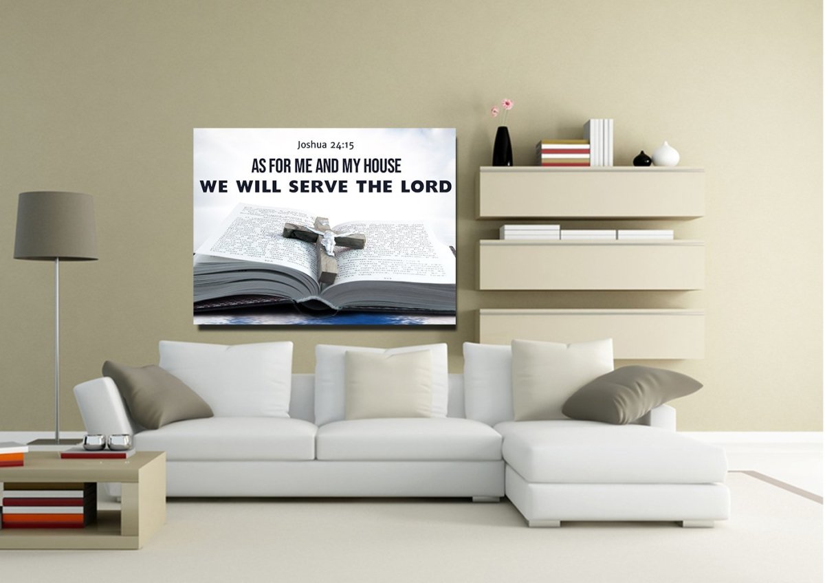 Bible & Cross As For Me And My House We Will Serve The Lord 2 Wall Art - Christian Canvas Wall Art