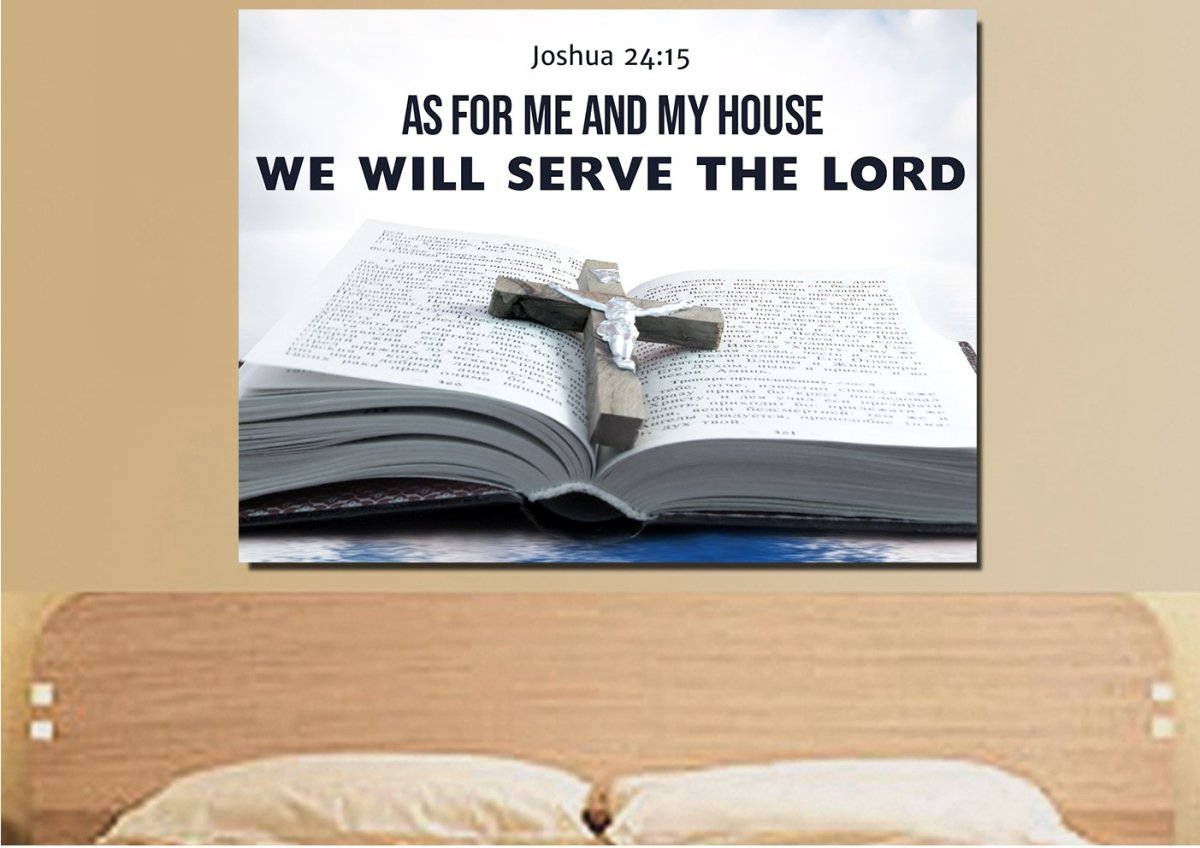 Bible & Cross As For Me And My House We Will Serve The Lord 2 Wall Art - Christian Canvas Wall Art